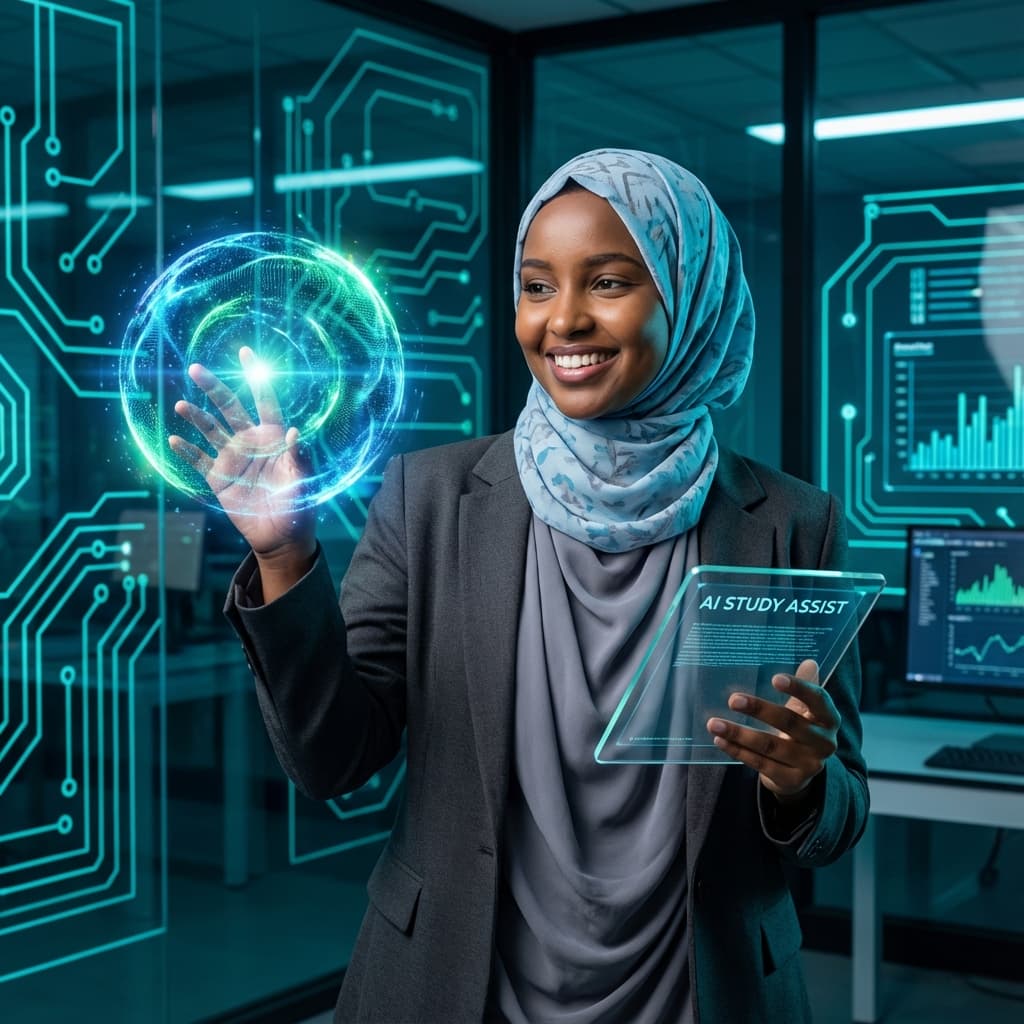 Sudanese Student with AI Assistant